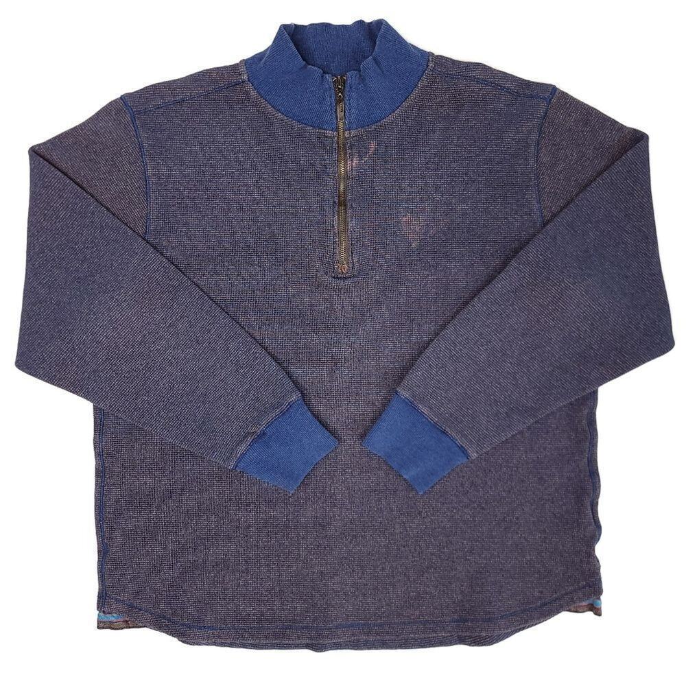 Robert Graham 1/4 Zip Long Sleeve Sweater Mens Large Cotton Waffle Knit Blue